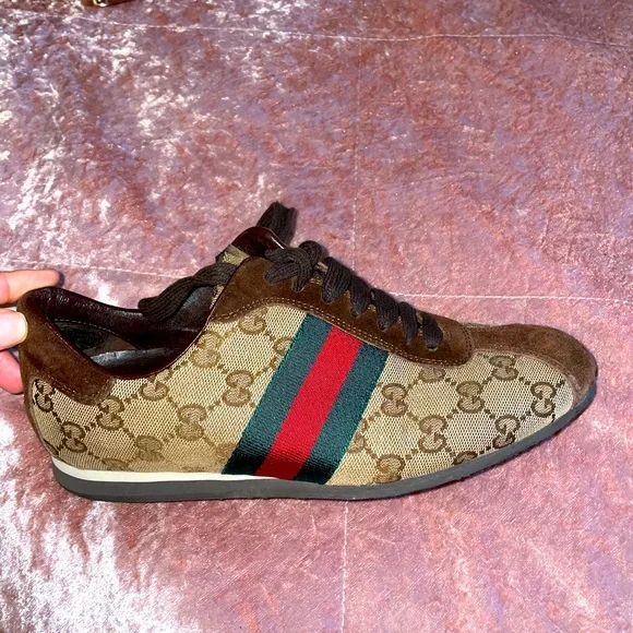 Gucci | Shoes | Gucci Brownbeige Suede And Gg Canvas Classic  display picture 1